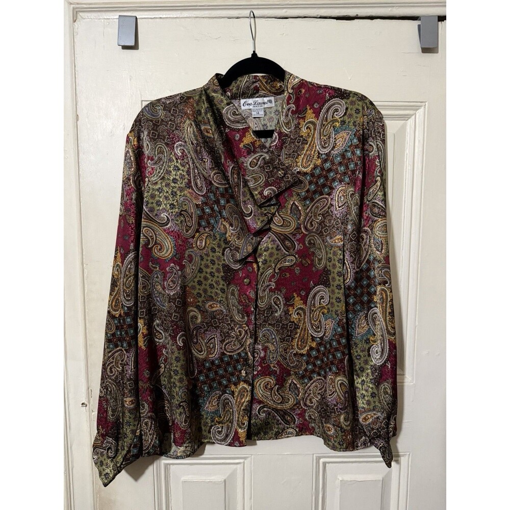 Vintage Eva Laurel New York Paisley Blouse Women’s Size 14 USA Secretary Top